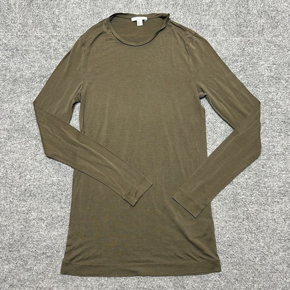 COS Shirt Womens Small Green 100% Silk Long Sleeve Lightweight Top